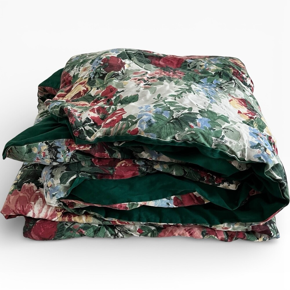 VTG Springmaid Floral Comforter Full Queen Reversible Alexandra Green Cottage